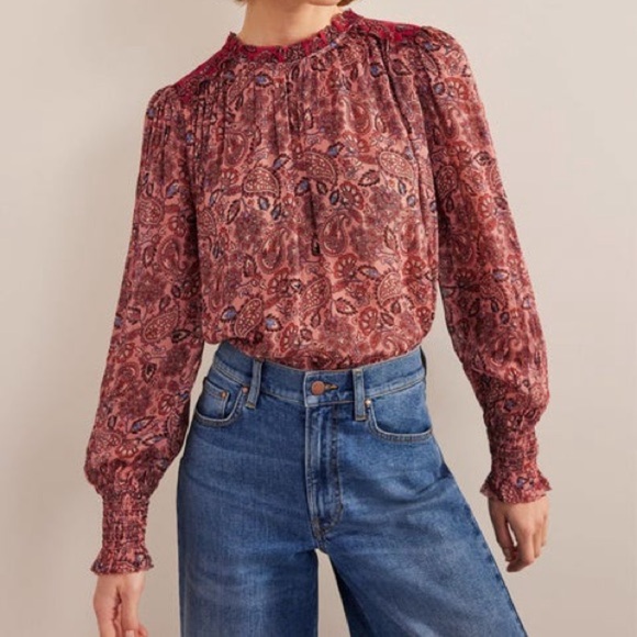Boden Tops - Boden Paisley Ruffle Detail Open Back Swing Top - Size 10 - Red/Pink - NWT